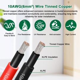 Solar Panel Extension Cable - 10AWG 5FT Solar Wire Cord 10 Gauge PV Wire with Female & Male Waterproof Connector for RV, Photovoltaic Systems, Home, Boat, Solar Panels, Car(5ft Red + 5ft Black)