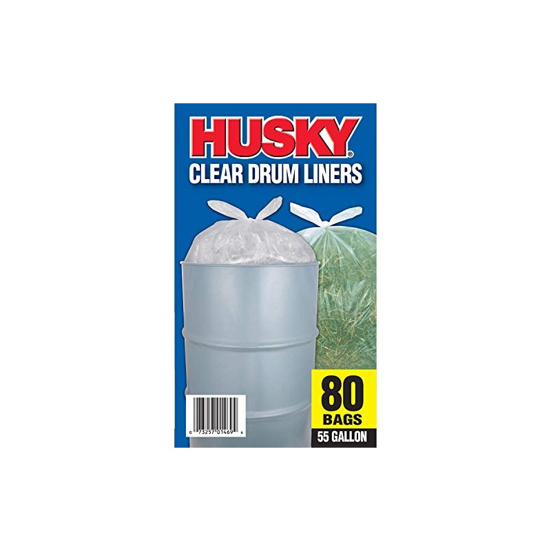 Husky 55 Gallon Clear Flap Tie Drum Liner- 80 ct.