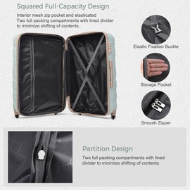 Merax Luggage Sets Expandable ABS Hardshell 3 Piece Suitcase with Spinner Wheels & TSA Lock, Lightweight Durable Travel Luggage 20''/24''/28'' for Airline Carry-On (Grey Green, 20''+24''+28'')