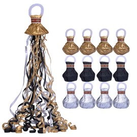 12 Pack Streamer Poppers, Gold/Silver/Black Tri-Tone No Mess Confetti Poppers，Party Poppers No Mess Streamers Easy to Clean Handheld Streamer Cannon，Ideal for Celebrations and Events