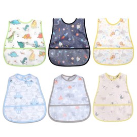 Feeding Baby Bib, Kids, Girls, Super Bibs, Soft Bib, Waterproof Bibs, Baby Food Apron, Sleeveless, With Pocket, Waterproof, Lightweight, With Name Tag for Nursery School, Set of 4, Boys Color 4 Set of 6