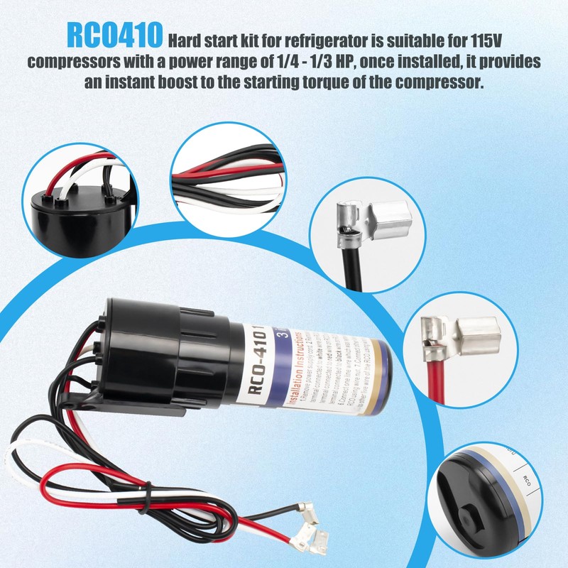 RCO410 3-in-1 Hard Start Kit for 115V 1/4-1/3 HP Refrigerator
