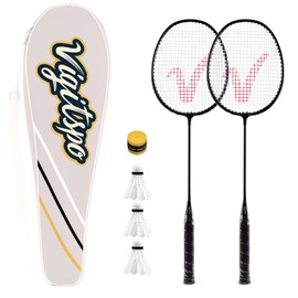 Double Racket Set with Free Shuttlecocks | Professional-Grade Badminton Racket Set | Lightweight Design & Non-Slip Grip | Available in White/Black/Orange/Sliver/Green (Black, 4 inches)