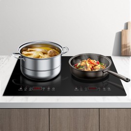 VEVOR Induction Cooktop, 1800W Electric Countertop Burner, 2 Burner Touch Control Stove, Built-in Induction Cooktop with 9 Power Settings, Child Safety Lock, Timer, Glass Surface