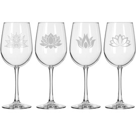 MIP Set of 4 Wine Glass for Red or White Wine Gift Lotus Flower Yoga Collection (16 oz Tall Stemmed)