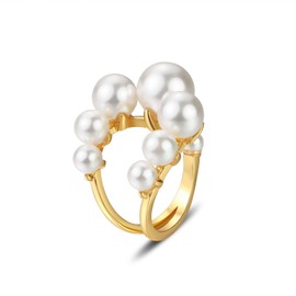 ailov Large Golden Statement Pearl Ring Wide Cocktail Open Adjustable Ring June Birth Stone Friendship Jewelry