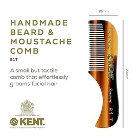 Kent Peine plegable de dientes finos hecho a mano 20T con mini peine de bolsillo 81T hecho a mano para barba y bigote, crecimiento de barba/diente fin