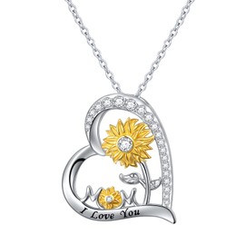 HOOHWE Necklace for Mother 925 Sterling Silver Sunflower Necklace for Mum Heart Necklaces with Pendant Jewellery for Mum, Sterling Silver