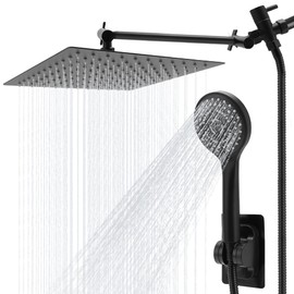 Ejoyous Cabezal de ducha de lluvia de 10 pulgadas y rociador de mano combinados, acero inoxidable con ángulo ajustable y brazo extensible de 11 pulgad