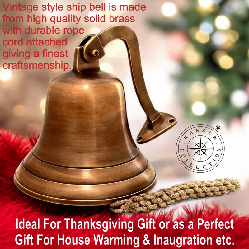 Hanzla Collection 7" Height Antique Brass Bell Wall Mount Marine