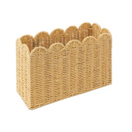 Paper Rope Magazine Holder with Scalloped Edge – Handwoven Floor Rack for Books, Newspapers, Mail & Files – Decorative Magazine Basket for Bathroom, Living Room, Office