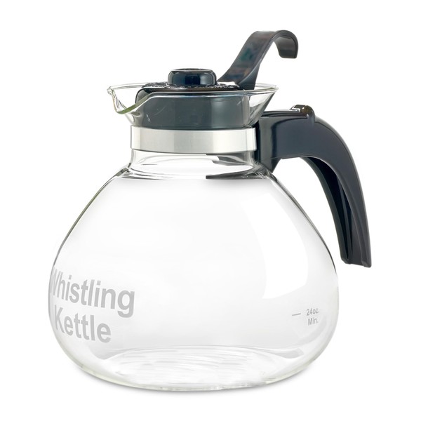 CAFÉ BREW COLLECTION High End Borosilicate Glass Stove Top Whistling Tea Kettle - Best BPA Free Kettle - Best Heat Resistant Glass Tea Kettle - 12 Cup Stovetop Glass Whistling Tea Kettle by Medelco