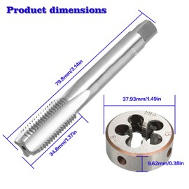 M14 x 1.5 Metric Thread Tap and Die Set, M14 x 1.5mm High-Speed Steel Machine Tap and Die Set, Right Hand Thread Tap and Round Thread Die