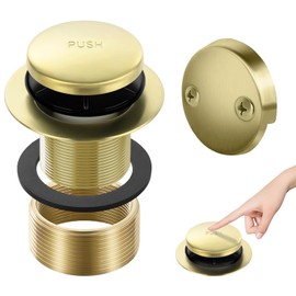 Tip-Toe Tub Drain, Bathtub Drain Replacement Kit, with 2 Hole Overflow Panel, Equipped with Universal Fine/Coarse Thread Adapter, Bathroom Bathtub Drainage Kit (Brushed Golden)