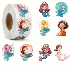 1.5 inches Mermaid Sticker Roll 500 PCS, Cute Ocean Theme Decorative Stickers for Crafts, Reward Charts, Journal Decoration, Gift Wrapping,Journals,Classroom Rewards,Party DIY,Seal Stickers