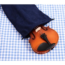 Violin Velvet Dust Cover, Protective Soft Fabric Storage Bag Dark Blue (L - for 3/4, 4/4 Size Violins)