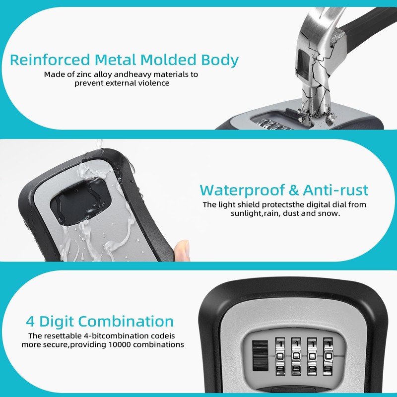 Jsdoin Key Safe Wall Mounted 4-Position Combination Key Lock Box