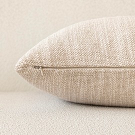 Foindtower Set of 2 Decorative Textured Burlap Linen Throw Pillow Covers Farmhouse Boho Cushion Cover Solid Accent Pillowcase for Couch Sofa Bed Living Room Home Decor, 24×24 Inch,Light Beige