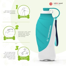 SUPERDESIGN Dog Water Bottle, Portable Dog Water Bottle for Small to Large Dogs, Leak Proof Dog Travel Water Bottle, Small Leaf Travel Water Bowl for Dogs and Dog Walking Accessories (19.6OZ, Blue)