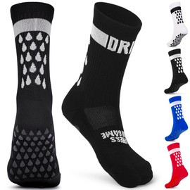 DRIPsox® Football Grip Socks Kids, Junior, Women & Men - 1 Pair (M) Black Grip Socks Football with Anti Slip Tech - Multiple Colours - 5 Sizes (XS:13C-2.5, S:3-5.5, M:6-8.5, L:9-11.5, XL:12+)