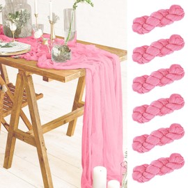 Cheesecloth Table Runner, Boho Rustic Gauze 120 inch 10FT Cheese Cloth Runner for Wedding Party Baby Shower Birthday Home Decor Holiday Decorations (Rosy Pink, 10ft x 6 Pack)