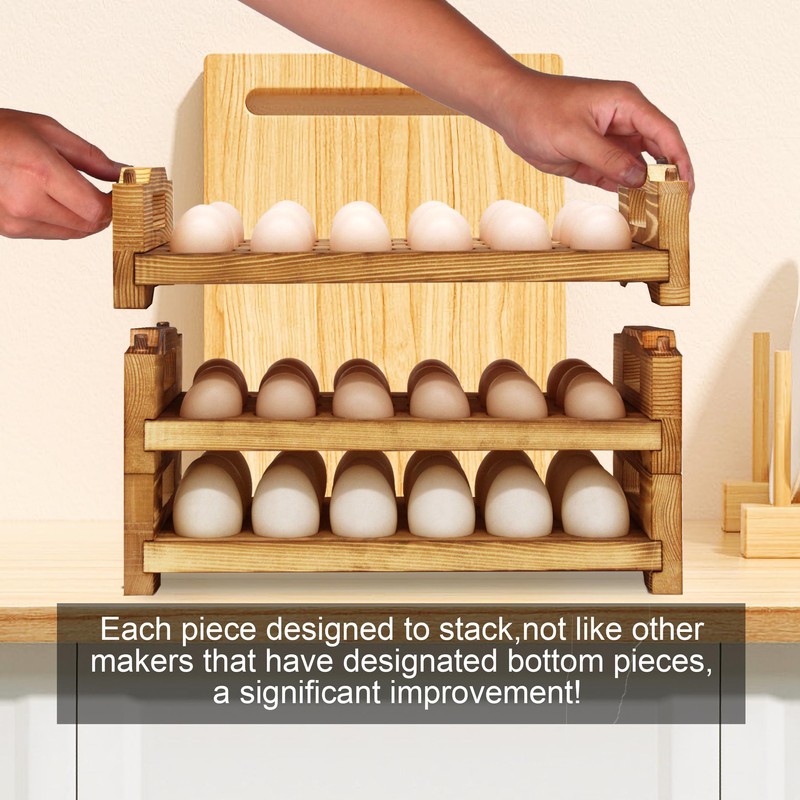 CVHOMEDECO. Wooden Egg Holder Countertop Fresh Egg Holders Firewood Egg