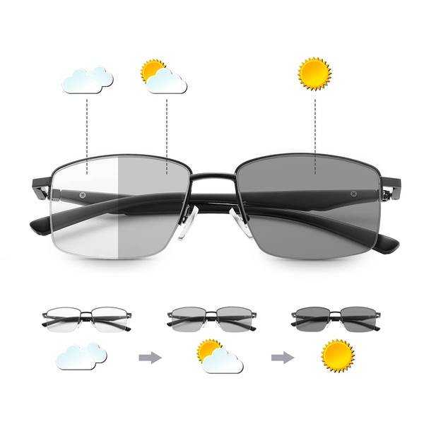 Vepiant Fotocromáticas Multifocales Progresivas Gafas de Lectura para Hombres y Mujeres Bisagras Resorte Protección UV Gafas de Sol de Lectura Lectores de Bloqueo de Luz Azul Antirreflejos Computadora