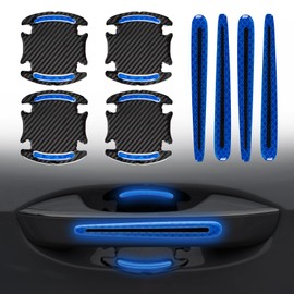 Rislobx 8PCS Car Door Handle Protector Sticker, Reflective Carbon Fiber Car Door Cup Paint Protection Film, Anti-Scratches Universal Auto Door Side Guard Stickers for Most Cars SUV Vans (Blue)