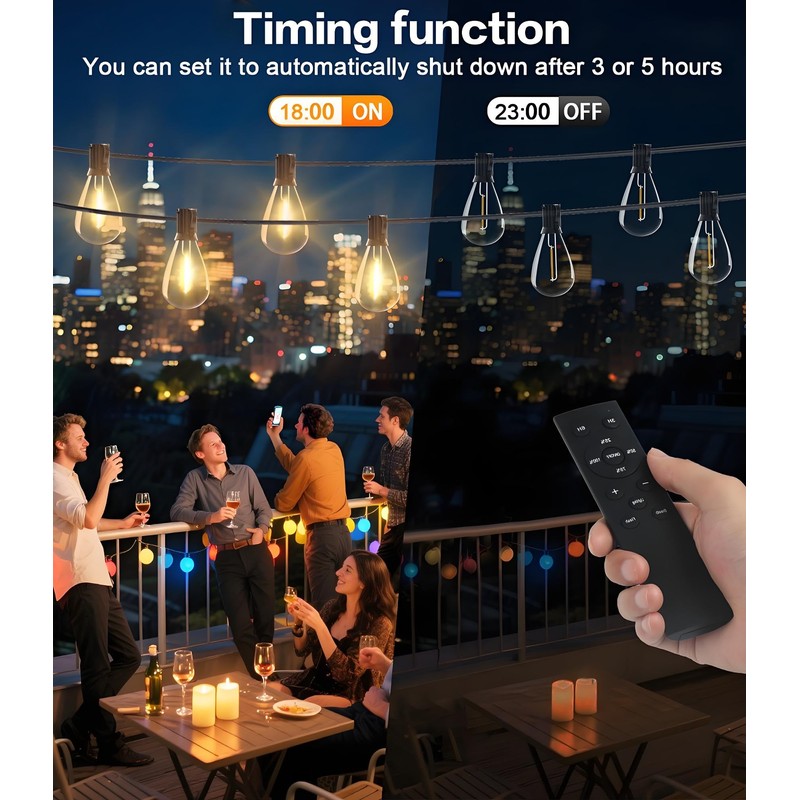Tenmiro 200FT LED Outdoor String Lights with Remote, 74+2 Shatterproof