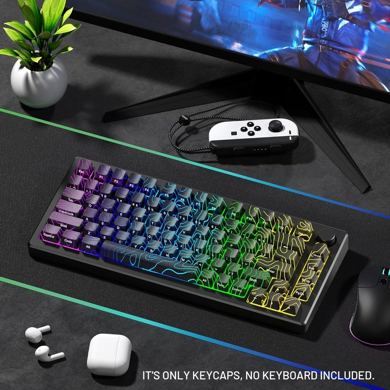 Catekro Topographic Keycaps, OEM Profile 118 Keys, Side Engraved, Transparent