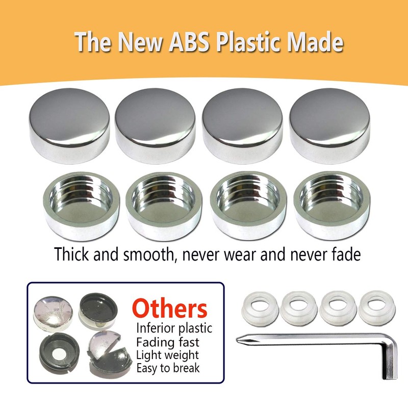 BGGTMO Chrome License Plate Screw Caps-Gloss Finish Screw Covers and