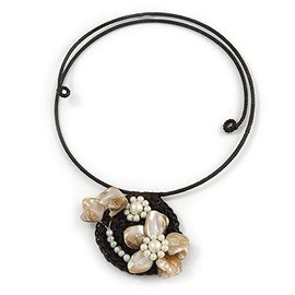 Avalaya Antique White Shell Flower Flex Wire Necklace/ 40cm L/Adjustable