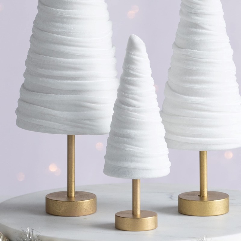 Winter White Pedestal Velvet Trees Set of 3, Modern Decor,