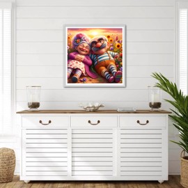 QINRUBB DIY Cartoon Lovers Diamond Painting Adults, 5D Sunset Diamond Painting Pictures Beginners, Elderly Round Full Drill Diamond Art Kits Cross Stitch Gifts Home Wall Decor 30 x 30 cm