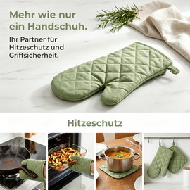Set di 4 guanti da forno e presine, alta resistenza al calore, 500 gradi, extra spessi, lunghi, guanti da cucina in cotone per cucinare (30,5 cm, verde)
