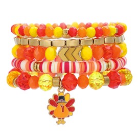 coadipress Thanksgiving Bracelets for Women Fall Autumn Stackable Clay Beaded Heishi Stretch Bracelets Adjustable Pumpkin Turkey Maple Leaf Charm Bracelets Jewelry (Turkey)