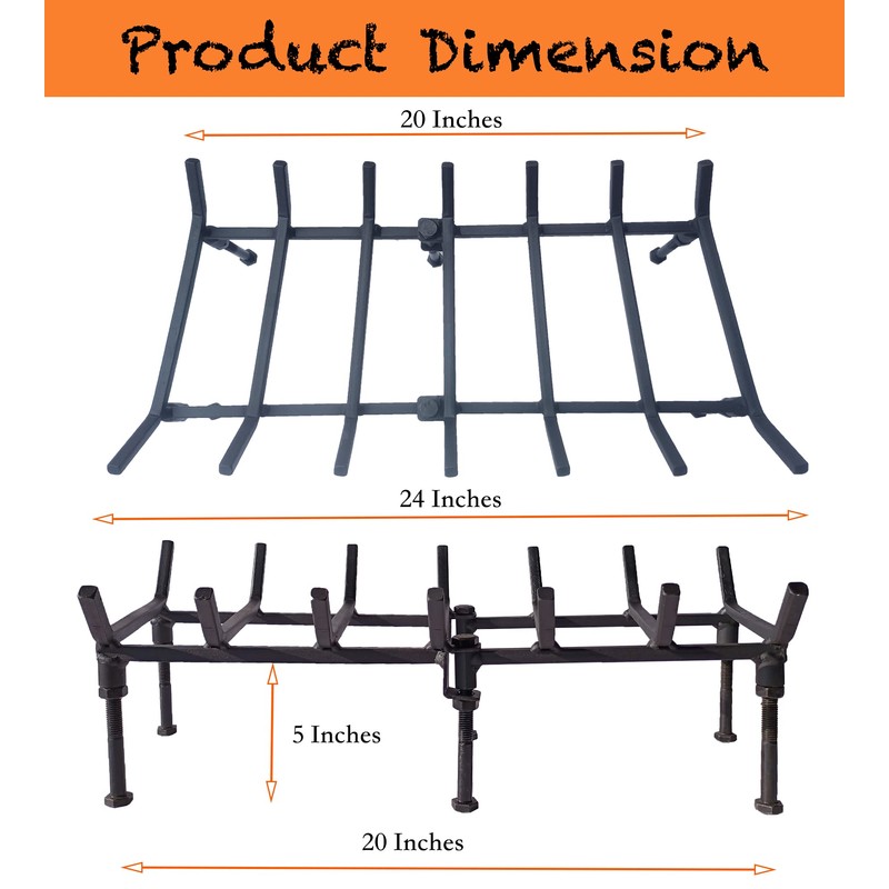 TAFIEDA Fireplace Grate. 24 inches Heavy Duty Solid Steel Fireplace