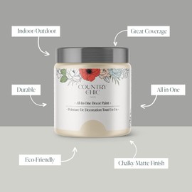 Country Chic All-in-One Chalk Paint for Furniture, Cabinets, Home Decor, Eco-Friendly, Matte Finish, Built-In Primer & Top Coat for Wood, Metal - Cheesecake (Off White) - Pint 16 oz (475 ml)