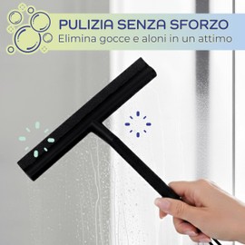 Tergivetro per doccia Nero 21x20,8 cm con Supporto da Parete – Impugnatura Antiscivolo e Design Moderno
