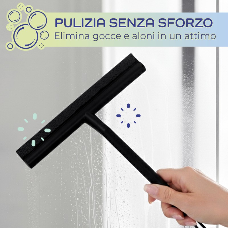 Tergivetro per doccia Nero 21x20,8 cm con Supporto da Parete