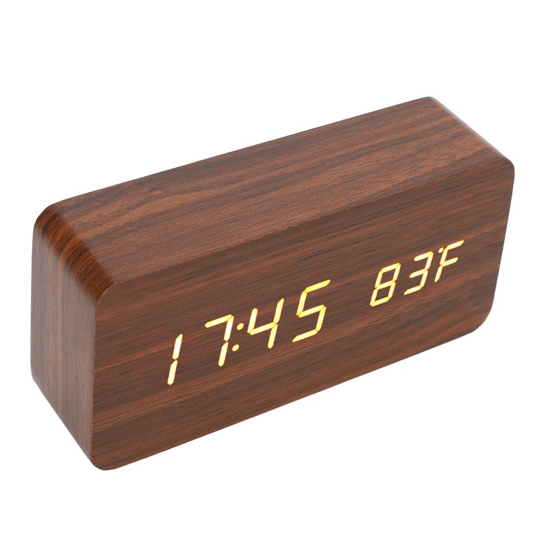 LED Wood Digital Alarm Clock 3 Level Brightness Electronic Clock