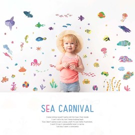 Square Shop Wall Sticker SEA Carnival w0612 Fish Sea Aquarium Decoration Cute Decoration Decoration Boy Girl Aquarium Children's Room Japanese Pattern