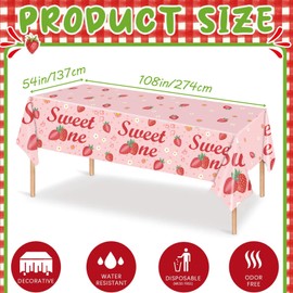 MORAINJAY 3Pcs Strawberry Sweet One Table Cloths,137 * 274cm Large Strawberry Table Covers,Strawberry Plastic Tablecloth Sweet Table Decoration for Girls Birthday Baby Shower Sweet One Party Supplies