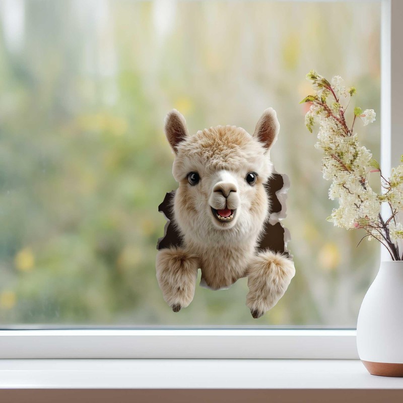 Llama Hole Decal – 3D Fluffy Alpaca Vinyl Sticker –