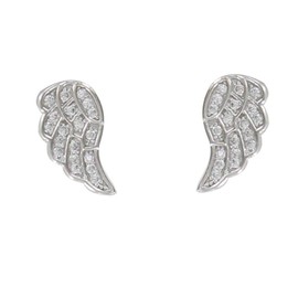 LES POULETTES JEWELS - Rhodium Silver Earrings Studs Angel Wing and Rhinestones
