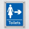 V Safety Women's Toilets - Arrow Right Blue Acrylic Sign