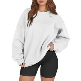 ATHMILE Oversized Crewneck Sweatshirt for Women Fleece Long Sleeve Pullover Hoodies Tops Fall Fashion Outfits 2024 Clothes-M White