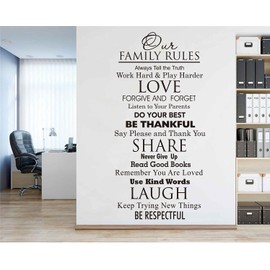 Wall Quote Decal Our Family House Rules Home Decor Sticker Love Do Your Best Wall Art Vinyl floor Decals A708 (Black, M-33.8X15.7in)