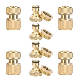 MTJNYZA 8pcs 3/4 Hose Connectors Brass Garden Hose Fittings Hose Pipe Connector 1/2 Inch and 3/4 Inch Female Hose Connector 3/4" Brass Tap Connector with Washers, for Car Washing, Gardening
