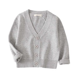 LNICEAR Baby Boys Girls V-Neck Casual Cardigan Sweaters Long Sleeve Button Cotton Solid Color Uniform Knit Tops Outwear Grey 3T